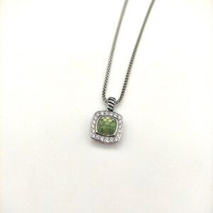 David Yurman main stone 7mm square diamond necklace green diamond